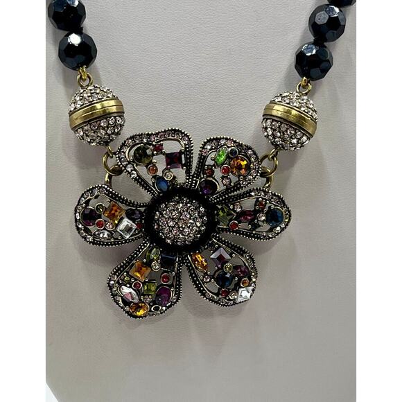 Heidi Daus Black Beaded Rhinestone Flower Magnetic Versatile Bracelet Necklace - Picture 2 of 12